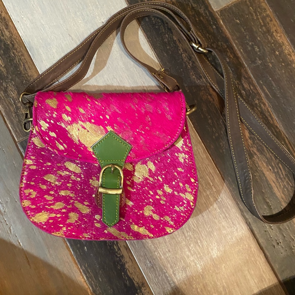 Pink/Gold fur crossbody purse